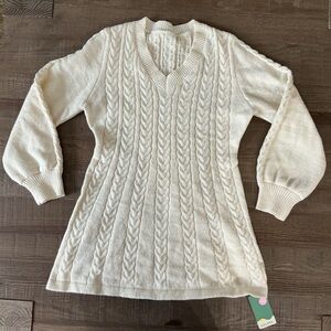 Halala Women's Cream Cable Knit Mini Sweater Dress